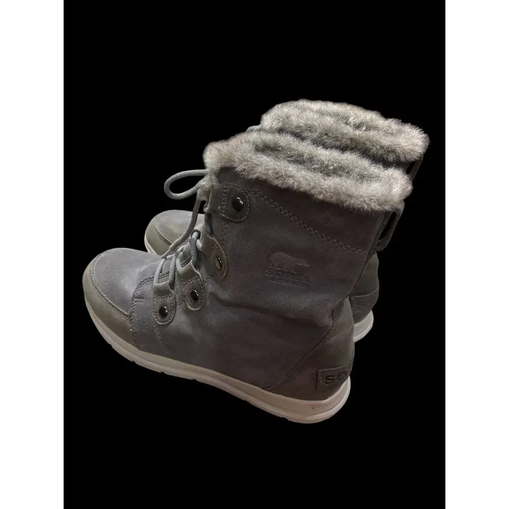 Sorel Explorer Joan Winter Boots-Women Sz 11-Gray Suede-Nl3039-052-Fur Trim